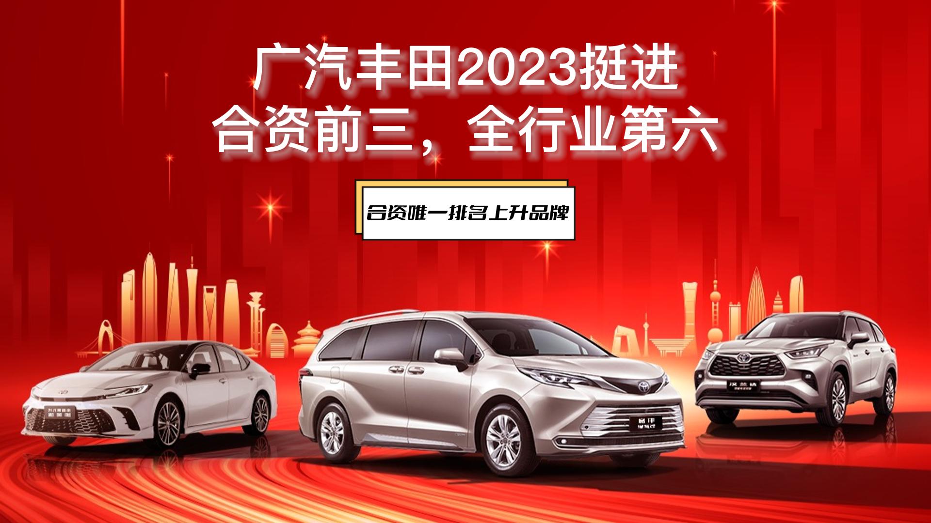 广汽丰田2023挺进合资前三，全行业第六！