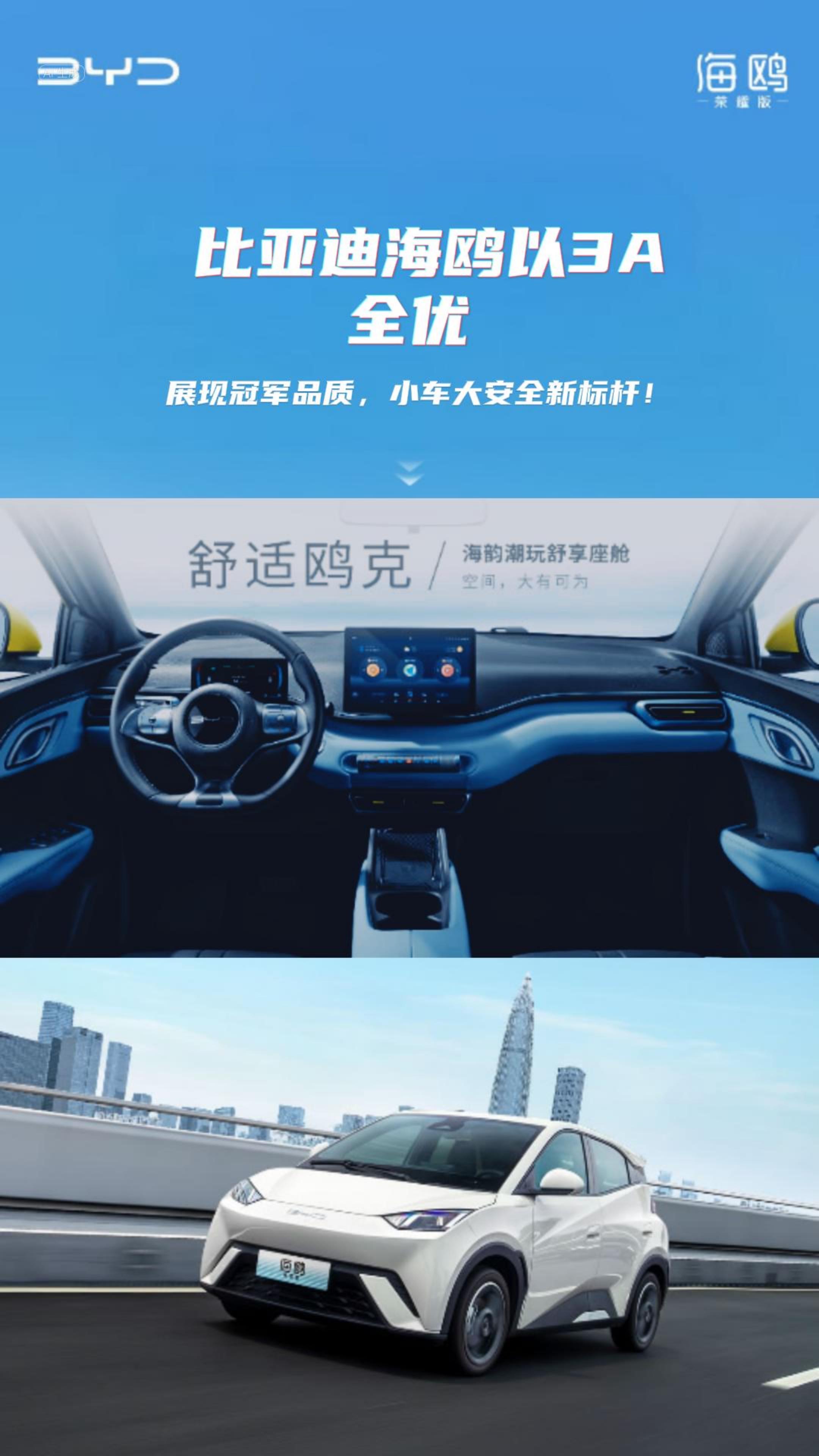  比亚迪海鸥以3A全优 展现冠军品质，小车大安全新标杆！